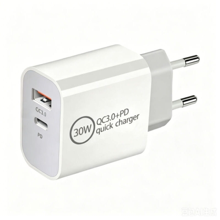 30W Dual USB Hurtigoplader med USB-C PD & USB-A QC3.0 Hvid 30W Hurtigoplader USB-C PD & QC3.0 Dual USB Hvid