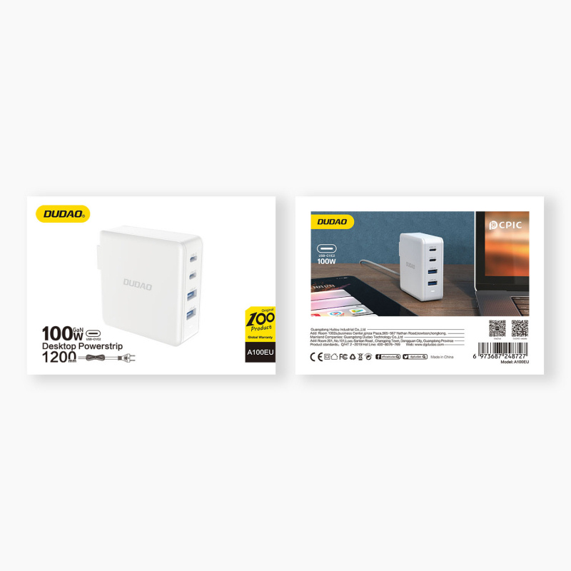 Dudao A100EU 100W Hurtigoplader med 4 porte – 2xUSB-C + 2xUSB-A til alle enheder (Hvid) Dudao A100EU 100W Hurtigoplader med 4 porte – 2xUSB-C + 2xUSB-A til alle enheder (Hvid) - Image 7