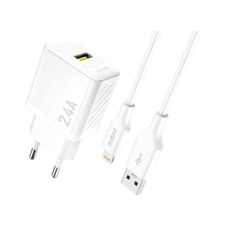 DUDAO A23LEU GaN 2.4A USB oplader m lightning kabel i hvid