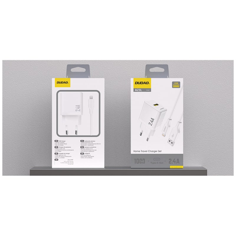 DUDAO A23L GaN 2.4A 12W USB oplader. Inkl. lightning kabel. Hvid DUDAO A23L GaN 2.4A 12W USB oplader. Inkl. lightning kabel. Hvid - Image 3