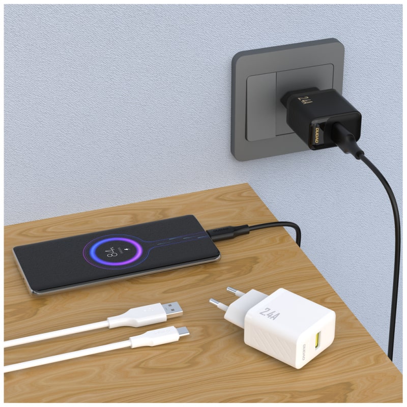 DUDAO A23T GaN 2.4A 12W USB oplader. Inkl. USB-C kabel. Sort DUDAO A23T GaN 2.4A 12W USB oplader. Inkl. USB-C kabel. Sort - Image 2