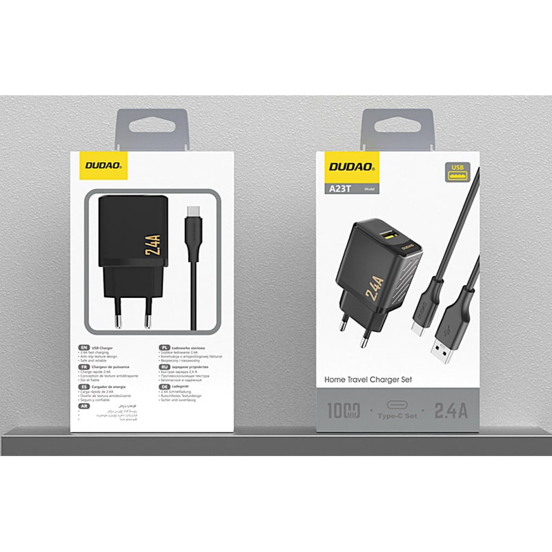 DUDAO A23T GaN 2.4A 12W USB oplader. Inkl. USB-C kabel. Sort DUDAO A23T GaN 2.4A 12W USB oplader. Inkl. USB-C kabel. Sort - Image 3