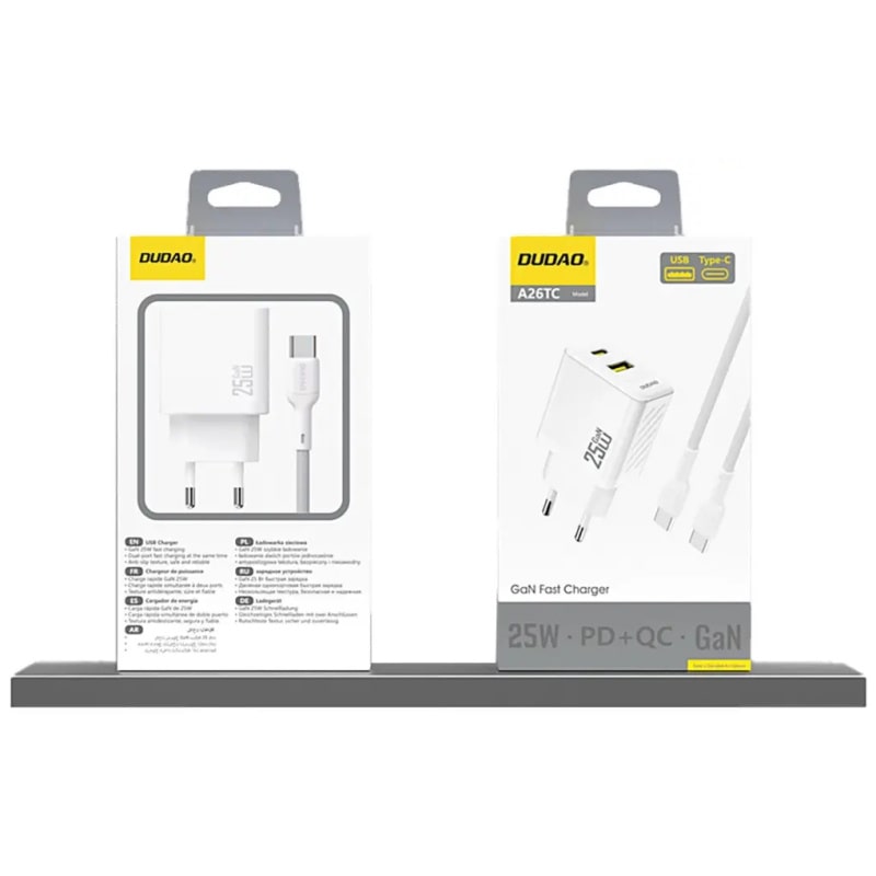 Dudao A26TC GaN 2.4A 25W Dual USB oplader. Inkl. USB-C kabel. Hvid Dudao A26TC GaN 2.4A 25W Dual USB oplader. Inkl. USB-C kabel. Hvid - Image 4