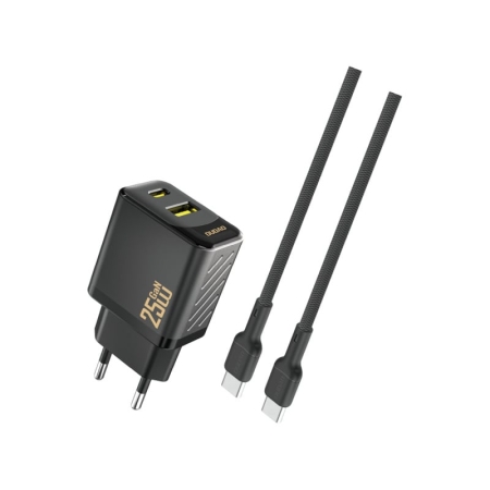 Dudao A26TC 25W oplader m USB-C & USB-A inkl USB-C kabel. Sort