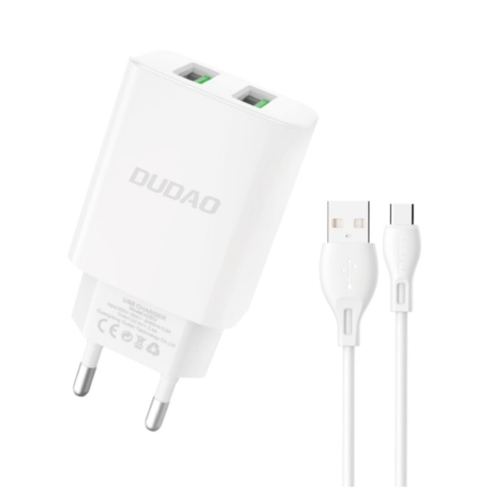 DUDAO A2EUT 12W 2xUSB-A Dual oplader. Inkl USB-C kabel