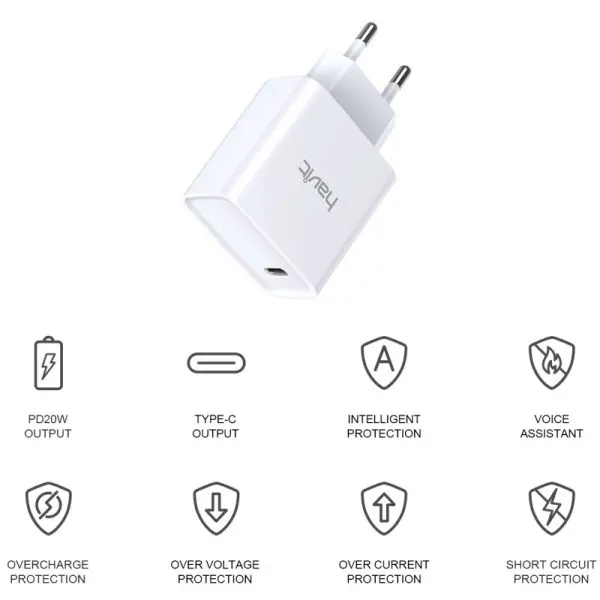 Havit HV-UC110 20W USB-C-strømforsyning. Hvid.