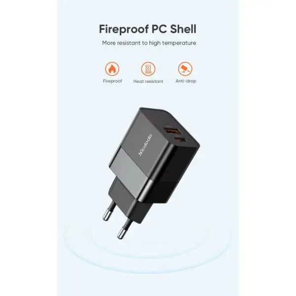 MCDODO Dual USB-C & USB-A oplader. PD 3.0. 20W. Sort. - Image 3