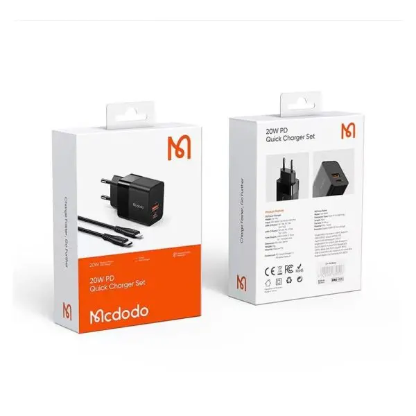 MCDODO Dual USB-C & USB-A oplader. PD 3.0. 20W. Sort. - Image 4