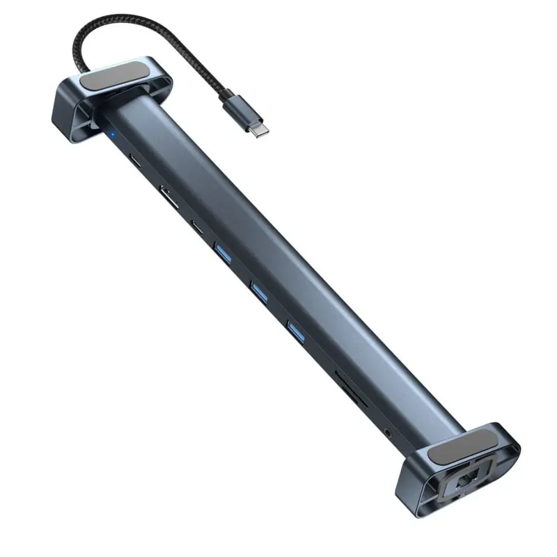 Aluminium 10 i 1 USB-C Hub og stander. USB-C PD 100W, 4K HDMI, 3xUSB 3.0, RJ45. 100W USB Dock. Aluminium 10 i 1 USB-C Hub og stander. USB-C PD 100W, 4K HDMI, 3xUSB 3.0, RJ45. 100W USB Dock. - Billede 3