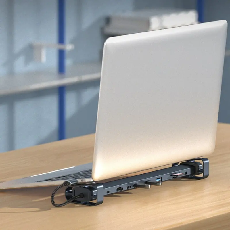 Aluminium 10 i 1 USB-C Hub og stander. USB-C PD 100W, 4K HDMI, 3xUSB 3.0, RJ45. 100W USB Dock. Aluminium 10 i 1 USB-C Hub og stander. USB-C PD 100W, 4K HDMI, 3xUSB 3.0, RJ45. 100W USB Dock. - Billede 5