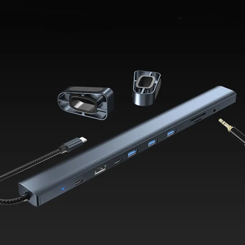 Aluminium 10 i 1 USB-C Hub og stander. USB-C PD 100W, 4K HDMI, 3xUSB 3.0, RJ45. 100W USB Dock. Aluminium 10 i 1 USB-C Hub og stander. USB-C PD 100W, 4K HDMI, 3xUSB 3.0, RJ45. 100W USB Dock. - Billede 7