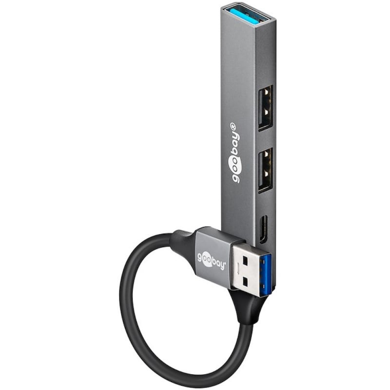 Goobay Slim 4-Port USB Hub. 3x USB-A + 1x USB-C Slank Goobay Slim 4-Port USB Hub. USB-A til USB-C.