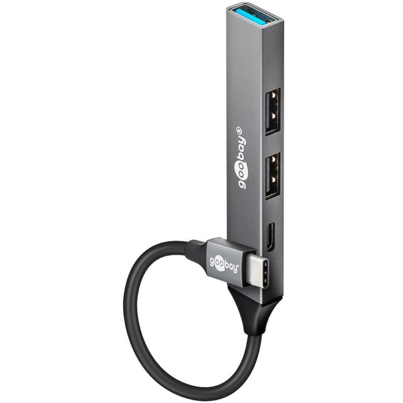Goobay Slim 4-Port USB-C Hub. 1x USB 3.2 og 3x USB 2.0. Goobay Slim 4-Port USB-C Hub. 1x USB 3.2 og 3x USB 2.0.