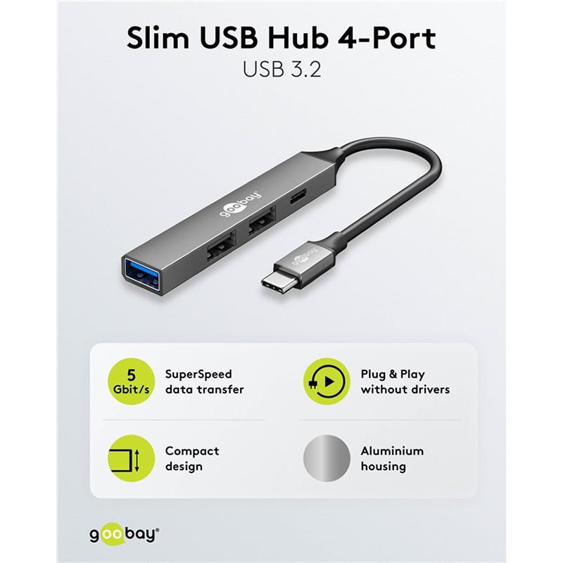 Goobay Slim 4-Port USB-C Hub. 1x USB 3.2 og 3x USB 2.0. Goobay Slim 4-Port USB-C Hub. 1x USB 3.2 og 3x USB 2.0. - Image 7