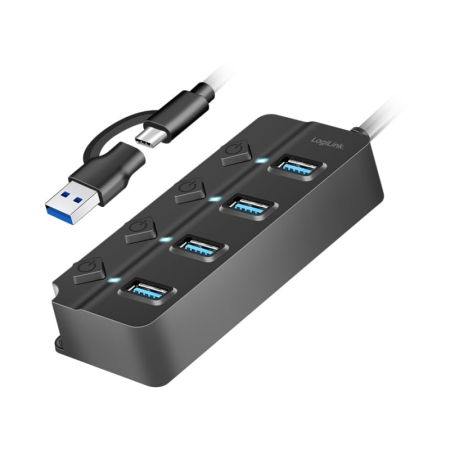 LogiLink USB-C Hub. 4 Porte USB 3.2 Gen1 SuperSpeed. 2-i-1