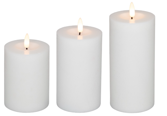 LED Bloklys med 3D Flamme – 3 Pak inkl. Fjernbetjening -Hvid LED Bloklys med 3D Flamme – 3 Pak inkl. Fjernbetjening -Hvid
