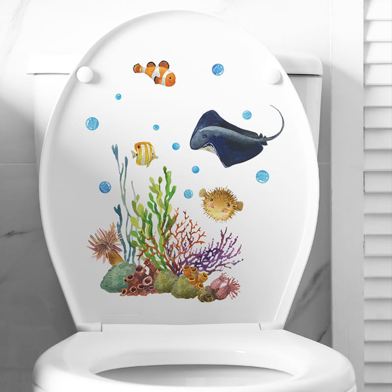 Selvlysende wallsticker med flotte fisk, en rokke, koraller mm - Blå Selvlysende wallsticker med flotte fisk, en rokke, koraller mm - Blå - Billede 3