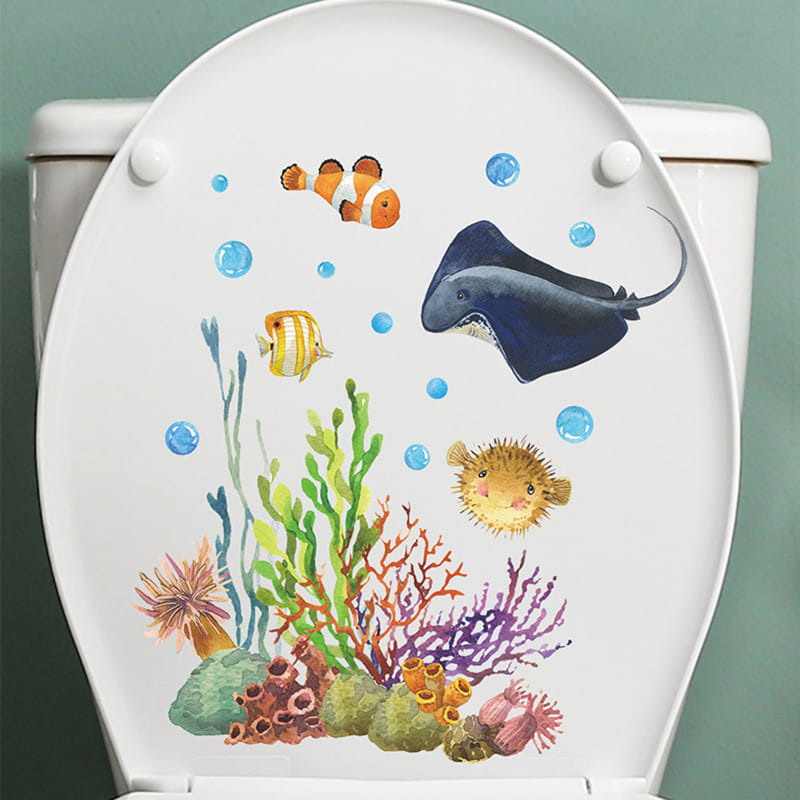 Selvlysende wallsticker med flotte fisk, en rokke, koraller mm - Blå Selvlysende wallsticker med flotte fisk, en rokke, koraller mm - Blå - Billede 5