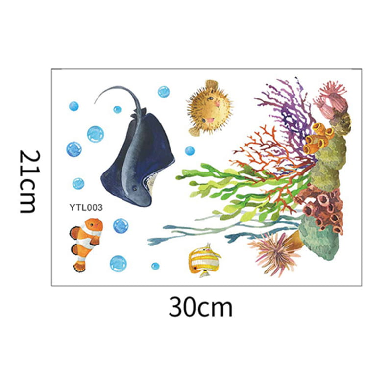 Selvlysende wallsticker med flotte fisk, en rokke, koraller mm - Blå Selvlysende wallsticker med flotte fisk, en rokke, koraller mm - Blå - Billede 7