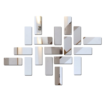 Fliseformede Spejle. Unik Spejl Dekoration -18 stk i Silver