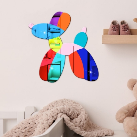 Farverig Hund Vægdekoration i Akryl med Spejleffekt. 30x30cm