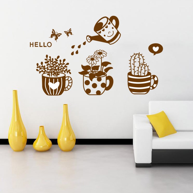 Blomster wallsticker. Hyggelig wallsticker med blomster, krukker og en vandkande. Blomster wallsticker. Hyggelig wallsticker med blomster, krukker og en vandkande. - Image 8