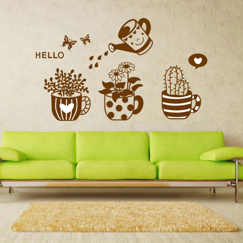 Blomster wallsticker. Hyggelig wallsticker med blomster, krukker og en vandkande. Blomster wallsticker. Hyggelig wallsticker med blomster, krukker og en vandkande. - Image 7
