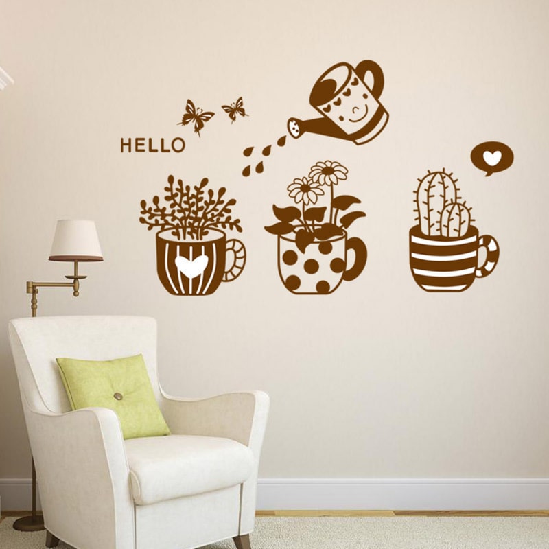 Blomster wallsticker. Hyggelig wallsticker med blomster, krukker og en vandkande. Blomster wallsticker. Hyggelig wallsticker med blomster, krukker og en vandkande. - Image 6
