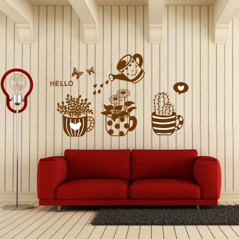 Blomster wallsticker. Hyggelig wallsticker med blomster, krukker og en vandkande. Blomster wallsticker. Hyggelig wallsticker med blomster, krukker og en vandkande. - Image 4