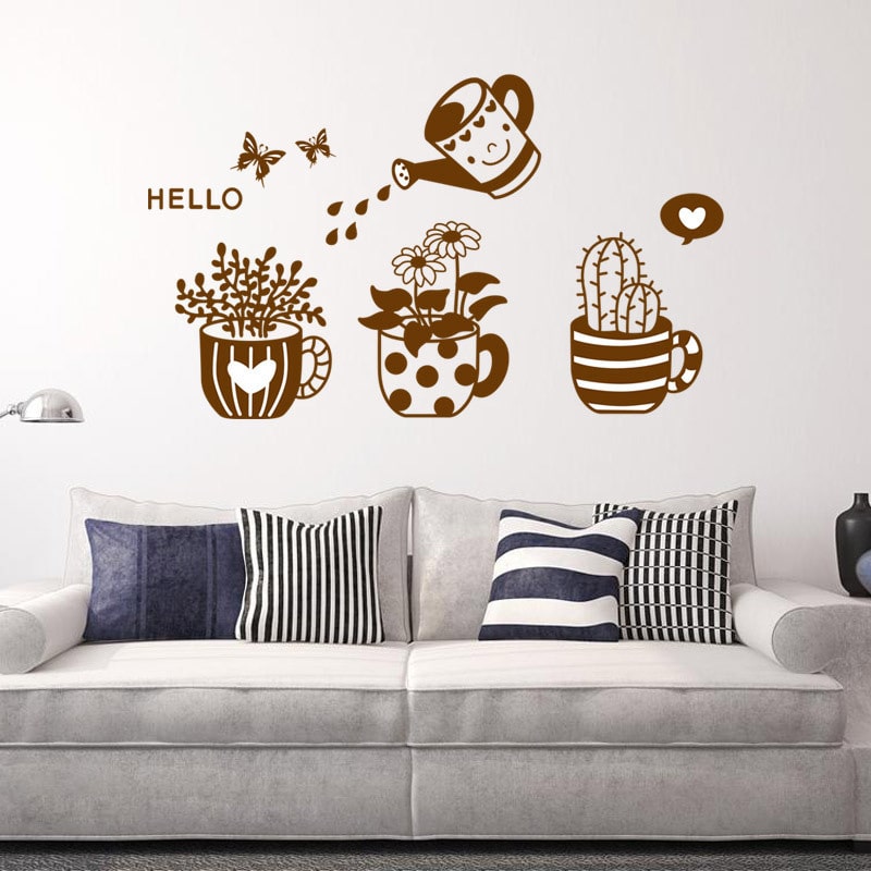 Blomster wallsticker. Hyggelig wallsticker med blomster, krukker og en vandkande. Blomster wallsticker. Hyggelig wallsticker med blomster, krukker og en vandkande. - Image 3