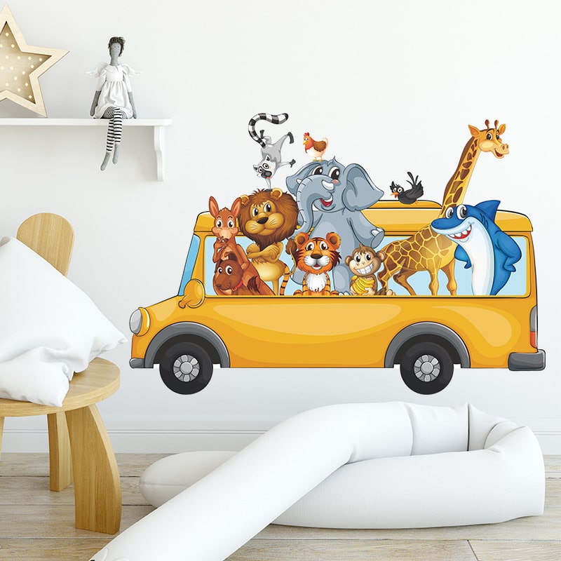 Dyrebus wallsticker i flotte farver. Wallsticker med søde dyr i en bus. Dyrebus wallsticker i flotte farver. Wallsticker med søde dyr i en bus. - Image 5