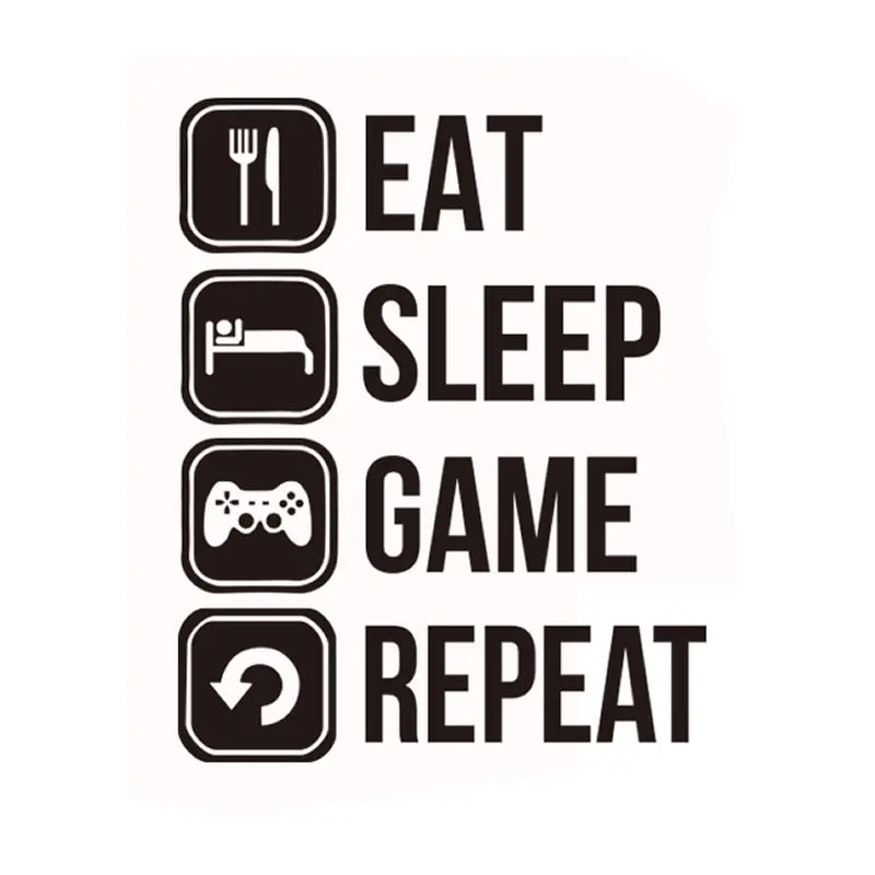 Gamer wallsticker. EAT, SLEEP, GAME, REPEAT. 73x58cm. Gamer wallsticker. EAT, SLEEP, GAME, REPEAT. 42x45cm.