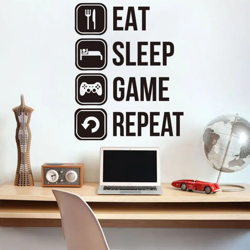Gamer wallsticker. EAT, SLEEP, GAME, REPEAT. 73x58cm. Gamer wallsticker. EAT, SLEEP, GAME, REPEAT. 73x58cm. - Image 2