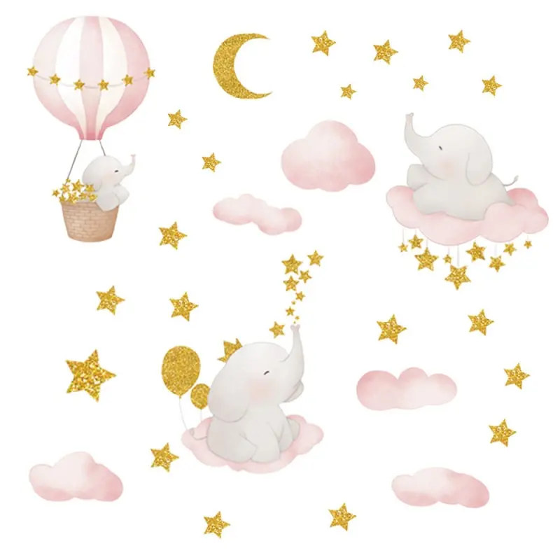 Flot wallsticker med søde elefanter der svæver på skyerne. Flot wallsticker med søde elefanter der svæver på skyerne.