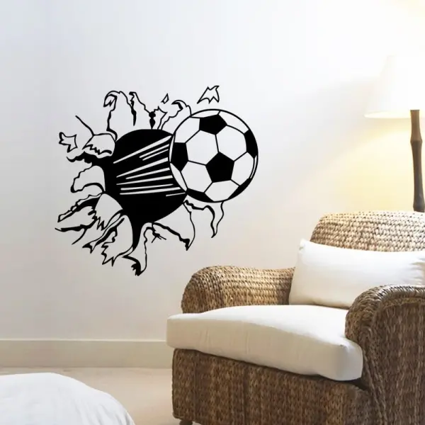 Fodbold wallsticker. Fodbold der flyver igennem væggen. 48x45cm. - Image 4