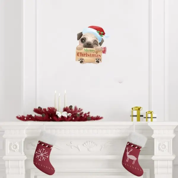 Sød og flot jule wallsticker til væg - eller på Toilettet! Hund med skilt. Merry Christmas. - Image 2