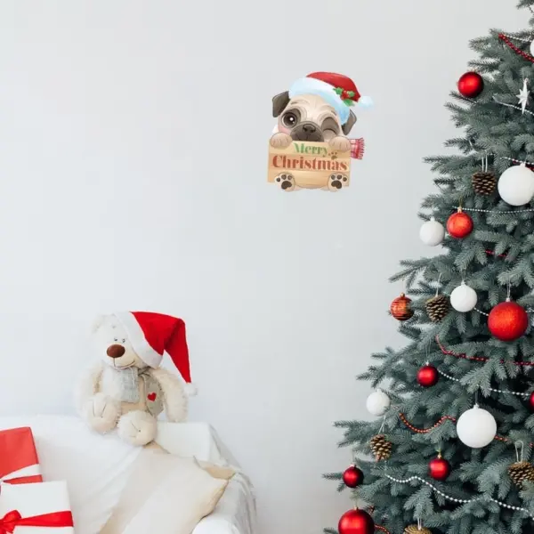 Sød og flot jule wallsticker til væg - eller på Toilettet! Hund med skilt. Merry Christmas. - Image 3