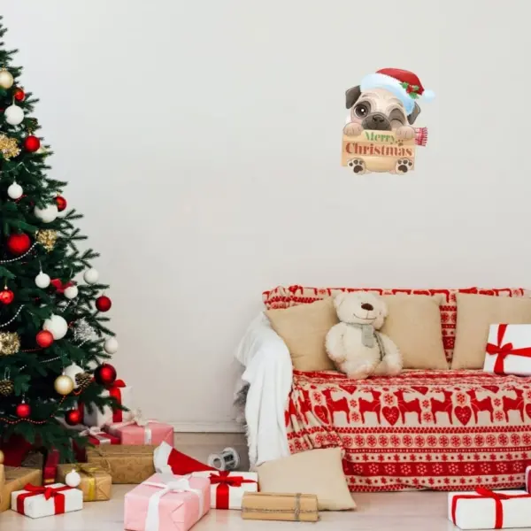 Sød og flot jule wallsticker til væg - eller på Toilettet! Hund med skilt. Merry Christmas. - Image 4