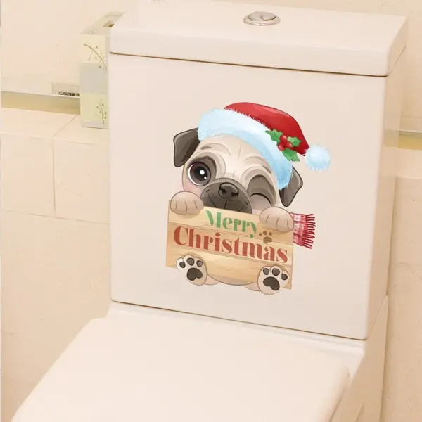 Sød og flot jule wallsticker til væg - eller på Toilettet! Hund med skilt. Merry Christmas. - Image 6