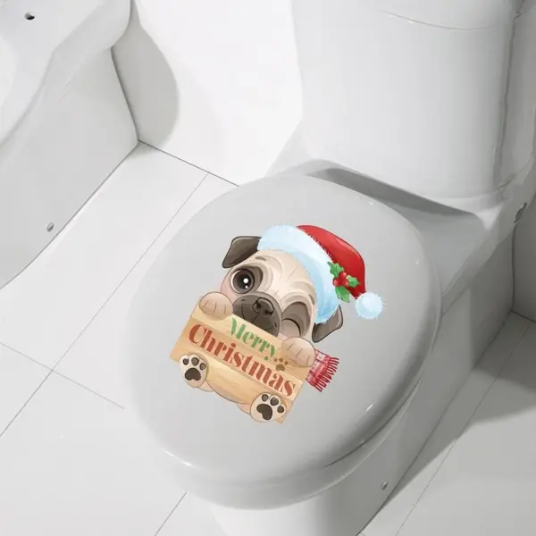 Sød og flot jule wallsticker til væg - eller på Toilettet! Hund med skilt. Merry Christmas. - Image 7