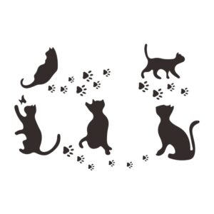 Katte wallsticker. 5 søde katte der laver fodspor på din væg