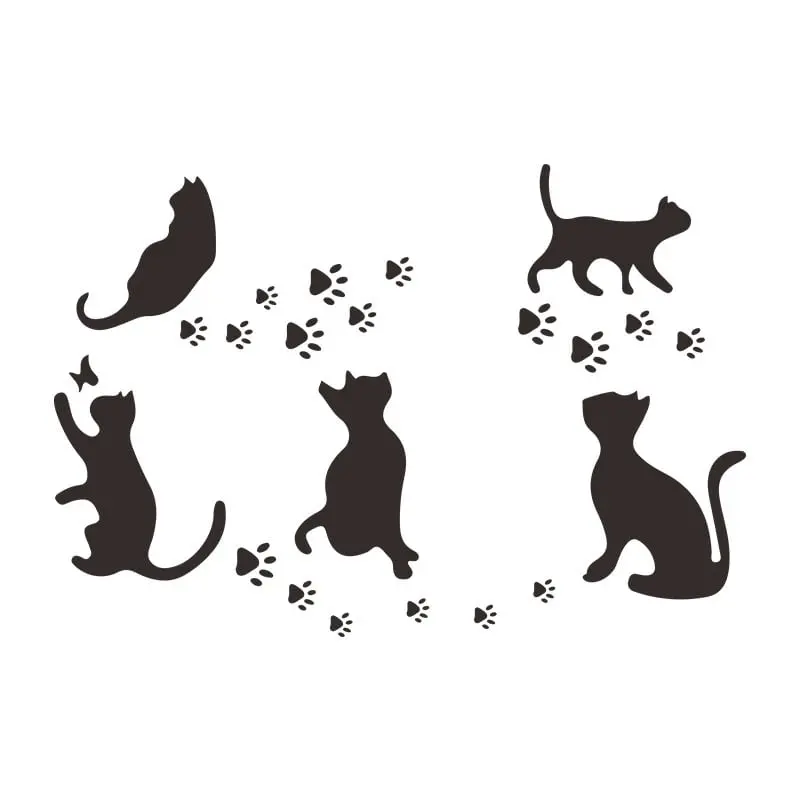 Katte wallsticker. 5 søde katte i silhuet der laver fodspor på din væg. Katte wallsticker. 5 søde katte der laver fodspor på din væg
