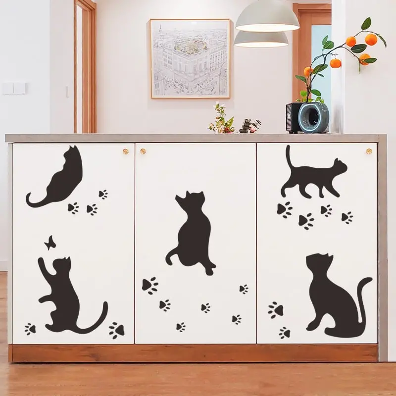 Katte wallsticker. 5 søde katte i silhuet der laver fodspor på din væg. Katte wallsticker. 5 søde katte i silhuet der laver fodspor på din væg. - Image 2
