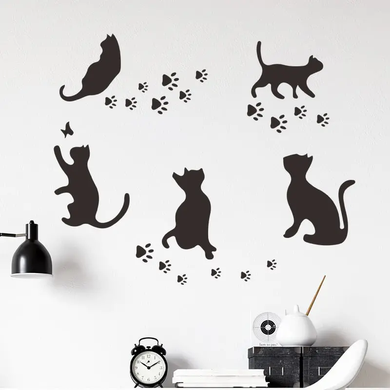 Katte wallsticker. 5 søde katte i silhuet der laver fodspor på din væg. Katte wallsticker. 5 søde katte i silhuet der laver fodspor på din væg. - Image 7