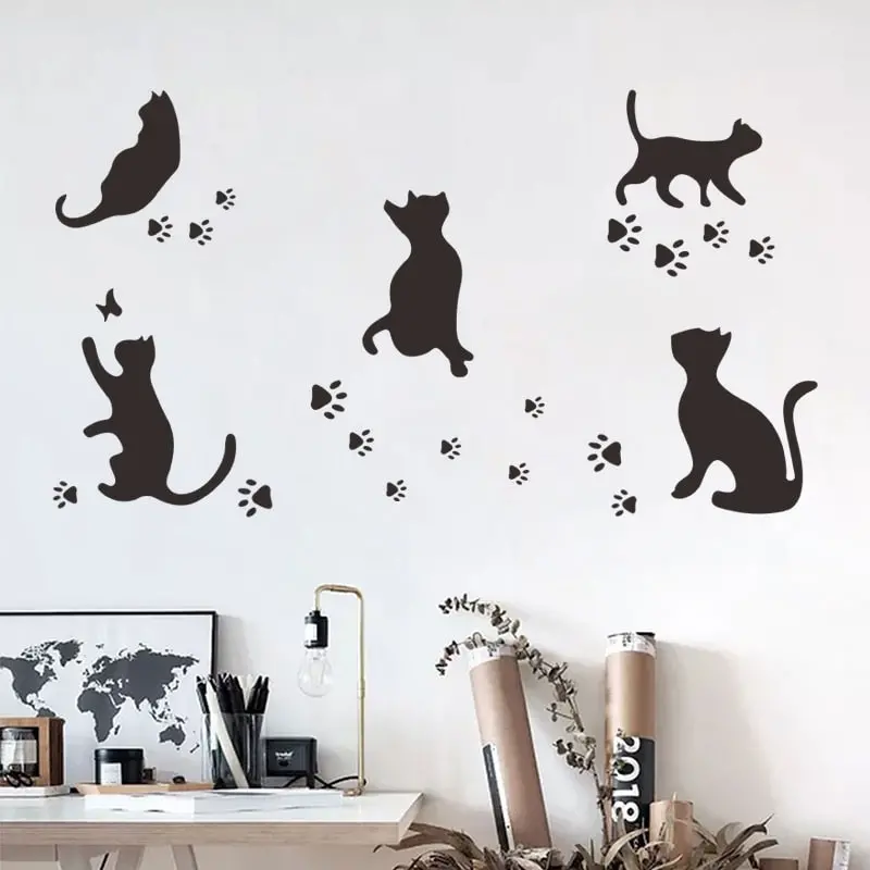 Katte wallsticker. 5 søde katte i silhuet der laver fodspor på din væg. Katte wallsticker. 5 søde katte i silhuet der laver fodspor på din væg. - Image 6