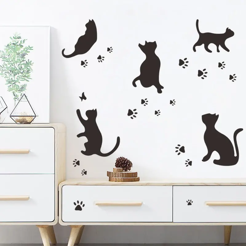 Katte wallsticker. 5 søde katte i silhuet der laver fodspor på din væg. Katte wallsticker. 5 søde katte i silhuet der laver fodspor på din væg. - Image 5