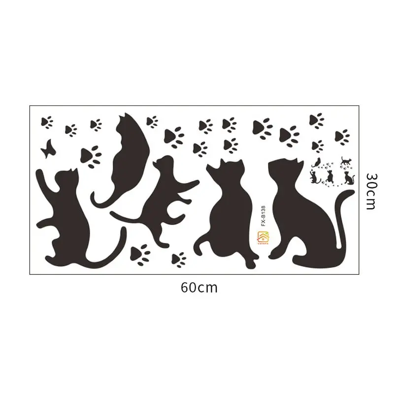 Katte wallsticker. 5 søde katte i silhuet der laver fodspor på din væg. Katte wallsticker. 5 søde katte i silhuet der laver fodspor på din væg. - Image 3