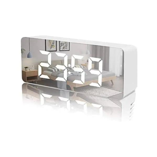 Elegant og flot Multifunktionelt LED vækkeur med spejl. Hvid