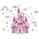 Prinsesse wallsticker med et slot i lyserøde og lilla farver
