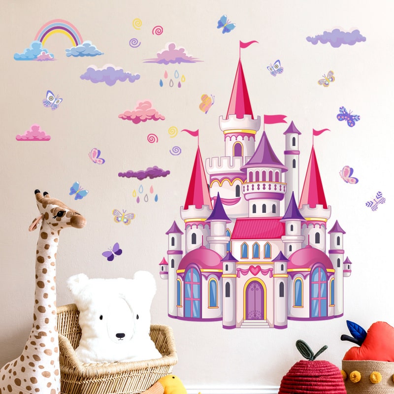 Prinsesse wallsticker med et flot slot i lyserøde og lilla nuancer. 100x76cm. Prinsesse wallsticker med et flot slot i lyserøde og lilla nuancer. 100x76cm. - Image 6